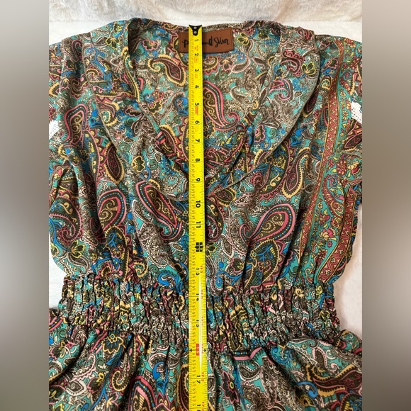 Pink and Silver Gypsy Bohemian Asymmetrical Layered Midi Dress w/ Crochet Trim - Picture 13 of 16